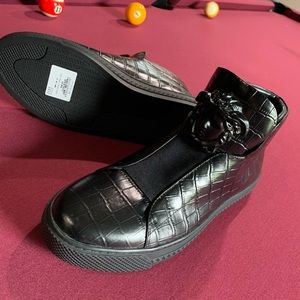 Versace high top leather croc sneakers
